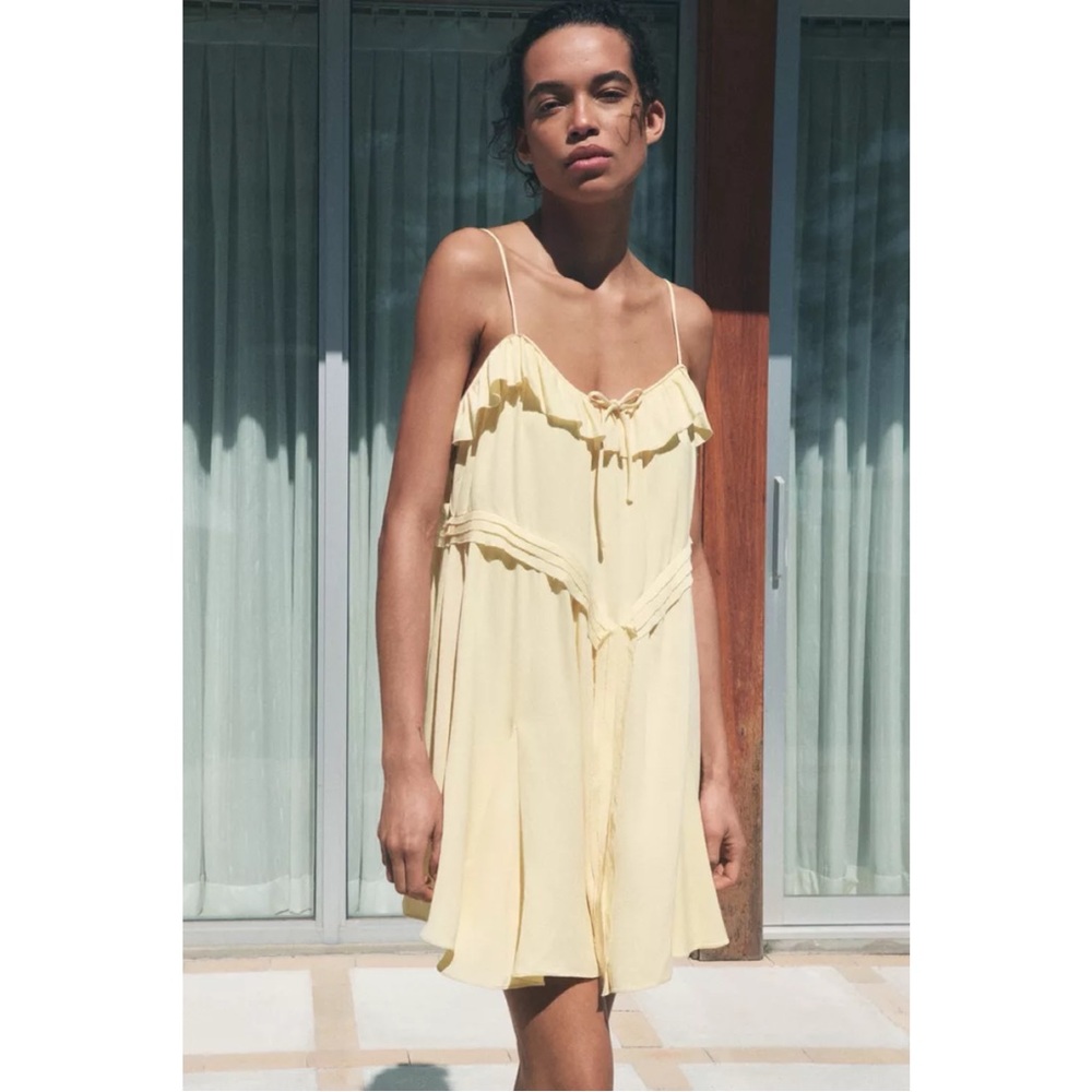 NWT Zara Collection Butter Yellow Ruffle Dress size Medium